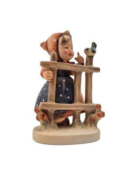 Goebel Hummel Figurine Signs Of Spring 203 W Germany Girl Bird Fence TMK 2